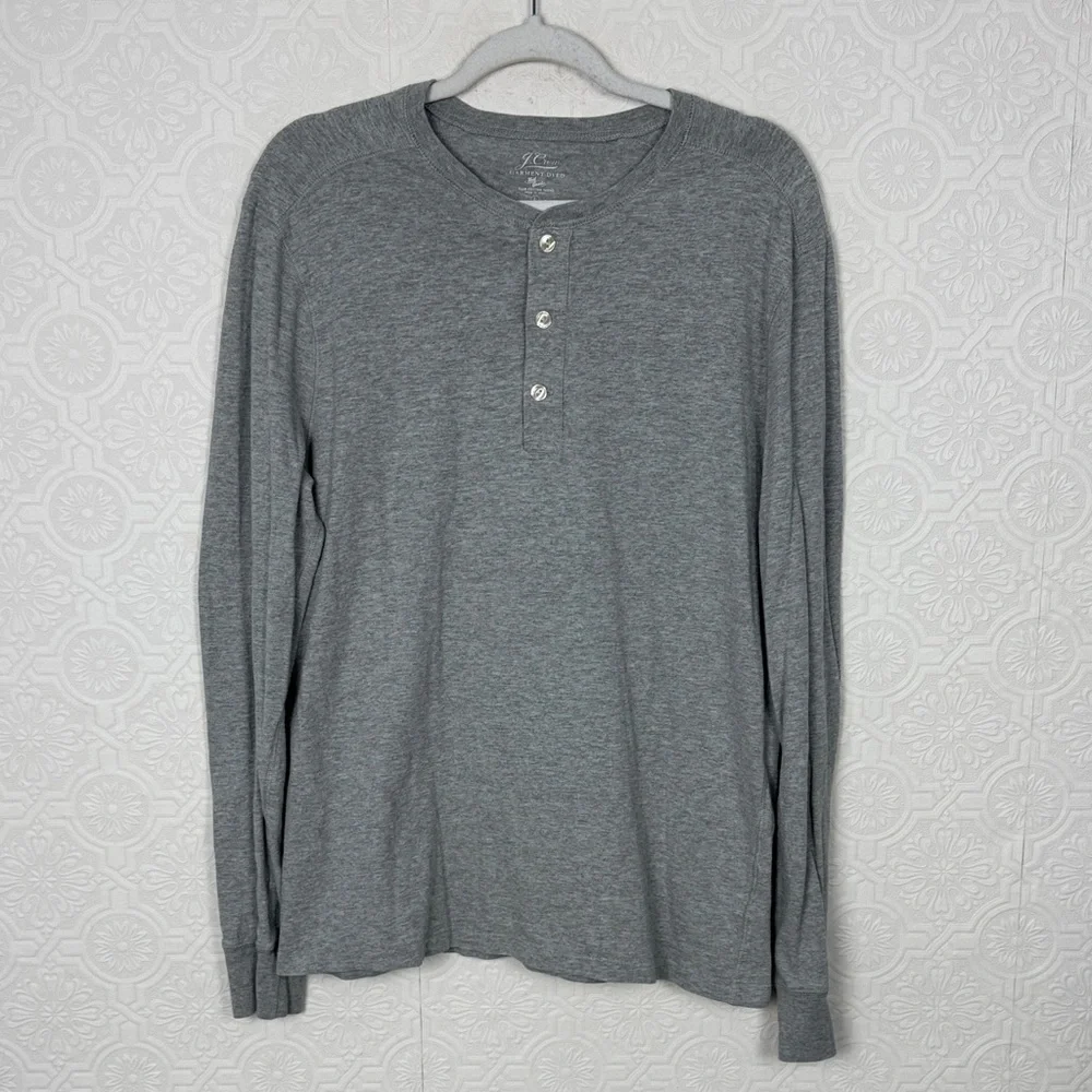J.Crew Garment Dyed‎ Slub Cotton Henley Shirt Gray Long Sleeve Size Large